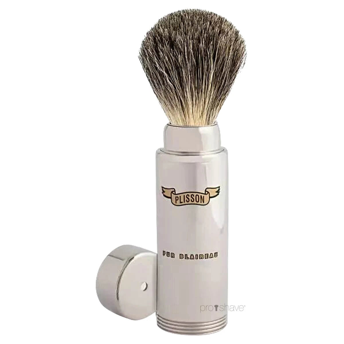 Plisson Travel Brush, Pure China Grey Badger & Nickel-plated- Size 6