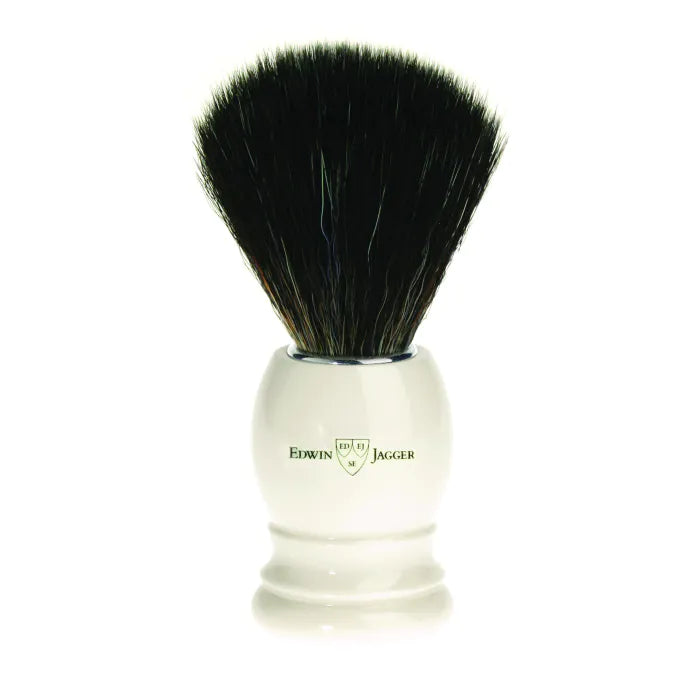 Shaving brush, plastic handle, imitation ivory, black synthetic fibre - Barberkost - JK-Shop