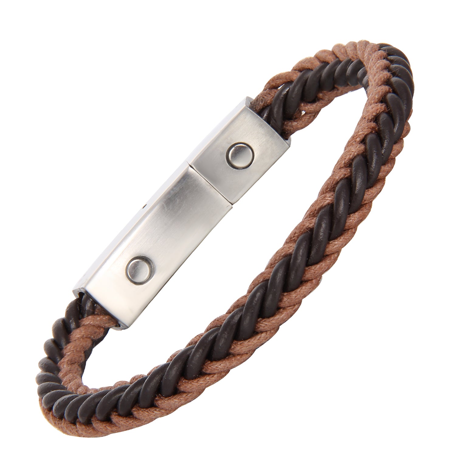 Terra Magnetico - Flettet Lærarmbånd i Brun og Sort - - JK-Shop