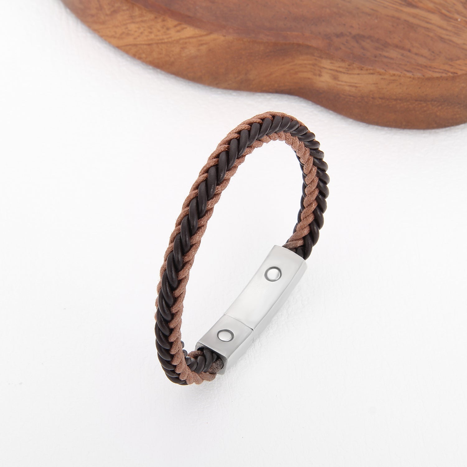 Terra Magnetico - Flettet Lærarmbånd i Brun og Sort - - JK-Shop