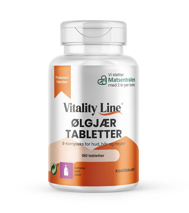 VITALITY LINE ØLGJÆRTABLETTER 280 MG 180 TABLETTER - Vitaminer og kosttilskudd - JK-Shop