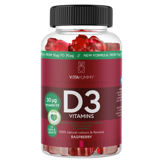 VitaYummy, D3, 60stk, Raspberry (Vegan) - Vitaminer og kosttilskudd - JK-Shop