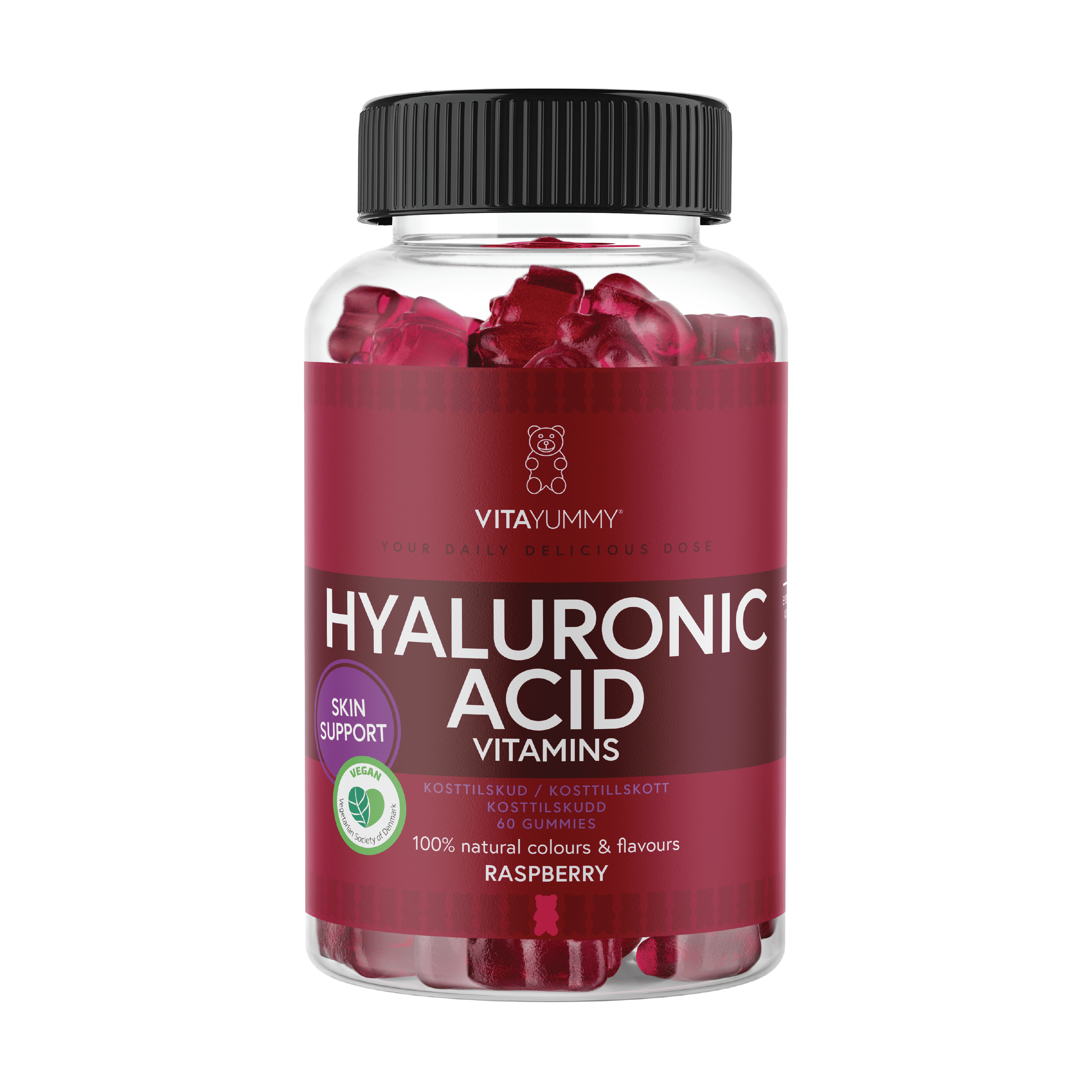 VitaYummy, Hyaluron Acid Vitamins, 60stk, Raspberry (Vegan) - Mikronæringsstoffer - JK-Shop