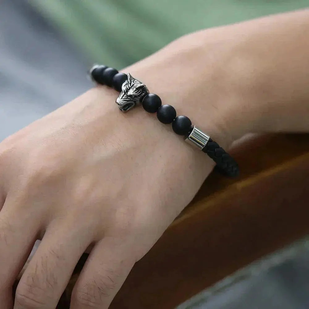 Wolf Head armbånd i ekte skinn-Armbånd-JKSHOP