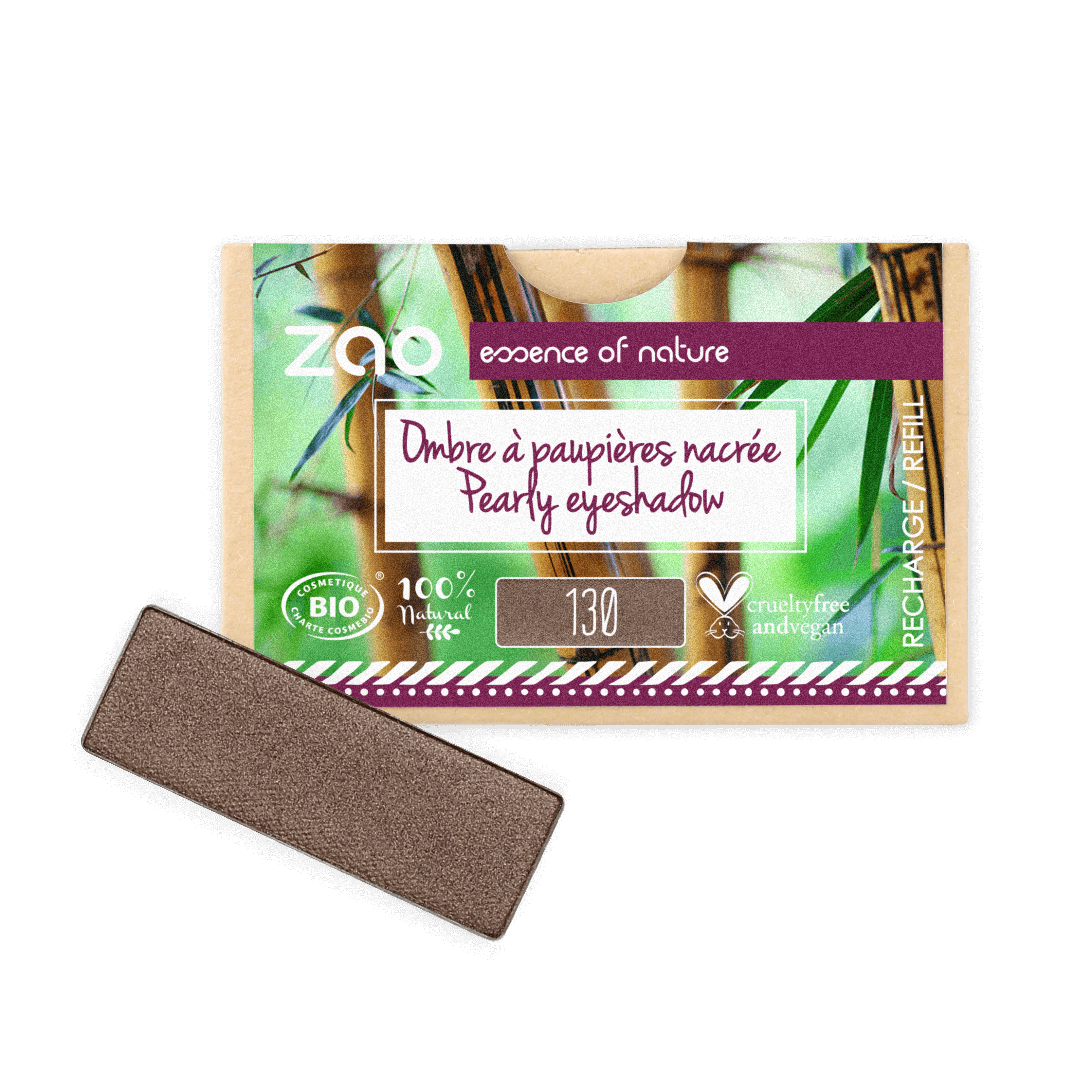 ZAO Refill Rectangle Eye Shadow- (130) Intense Brown-Øyenskygge-JKSHOP