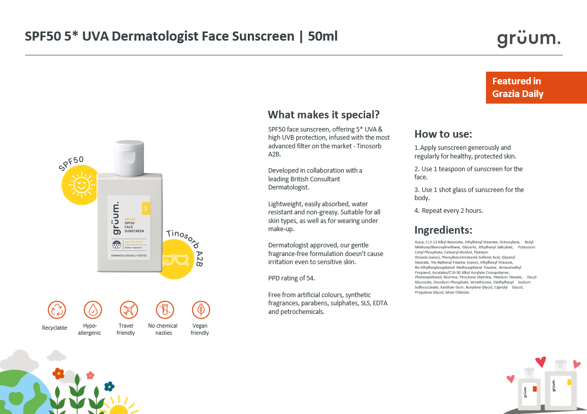 grüum SPF50 Face Sunscreen 50ml-Solkrem-JKSHOP