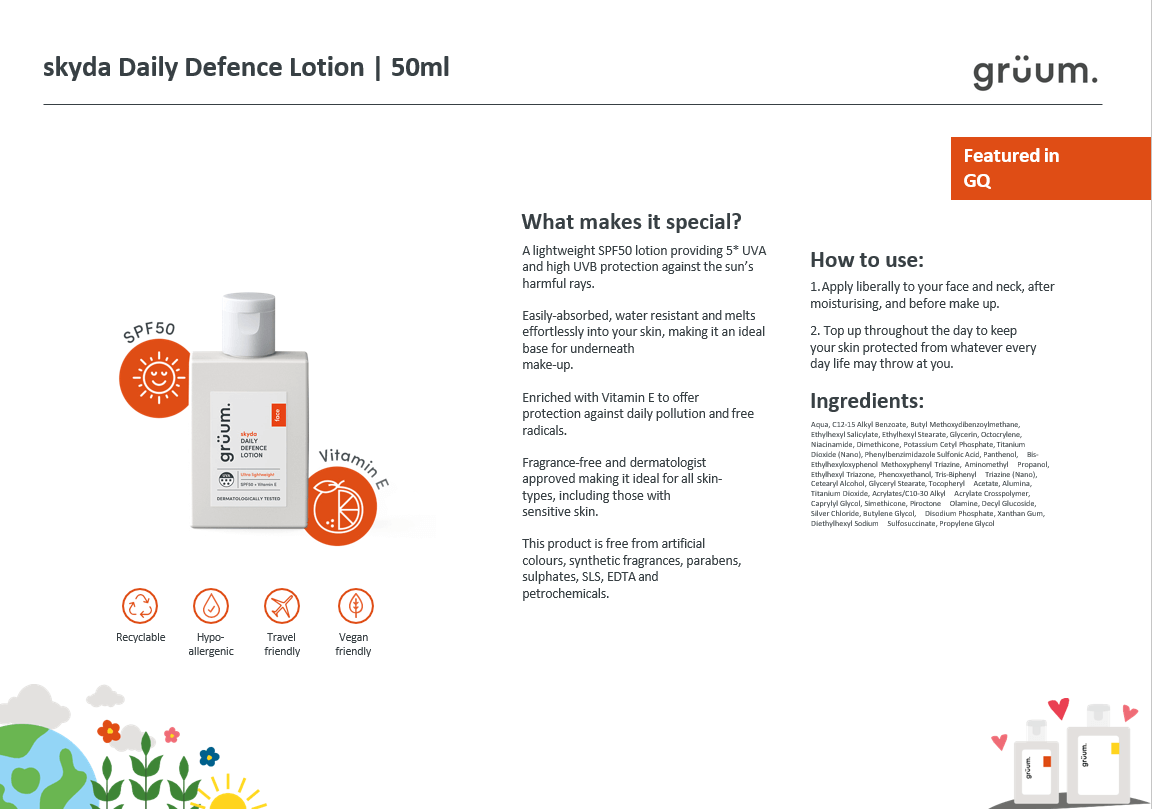 grüum skyda Daily Defence Lotion SPF50-Fuktighetskrem-JKSHOP