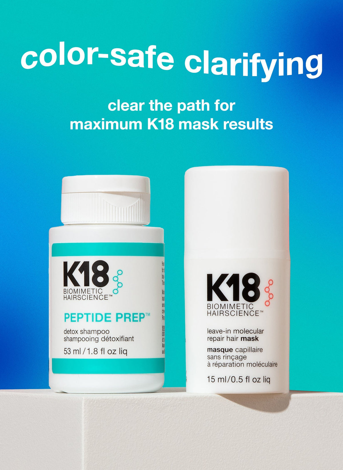 K18 Peptide Prep Detox Shampoo 53 ml sammen med hårkur