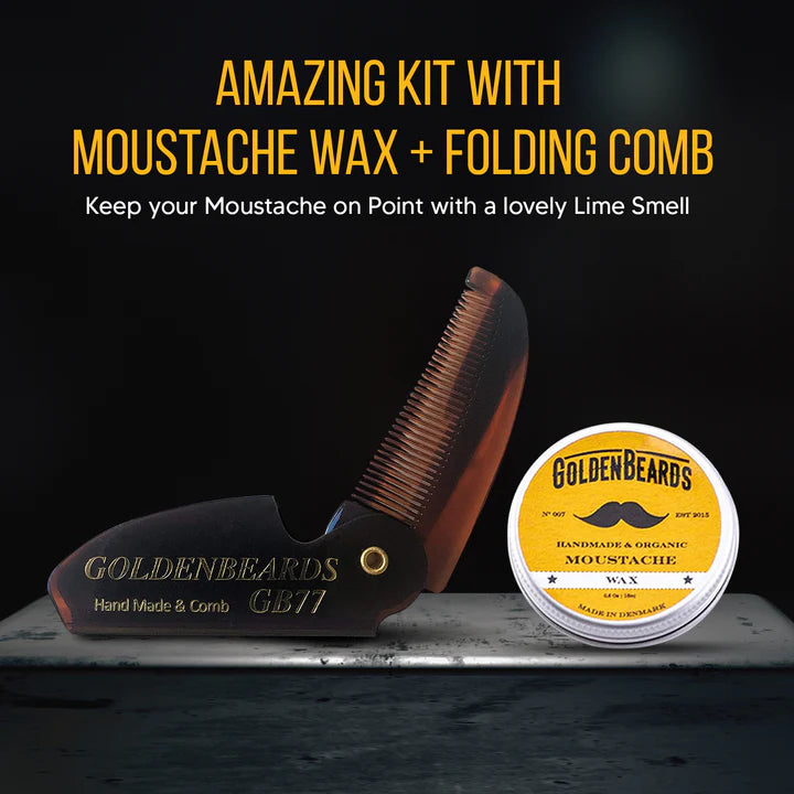 Golden Beards Moustache Wax + GB 77 Folding Comb