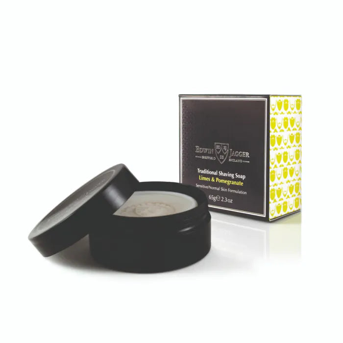 Edwin Jagger Natural Traditional shaving soap, Limes & Pomegranate 65g in travel conta