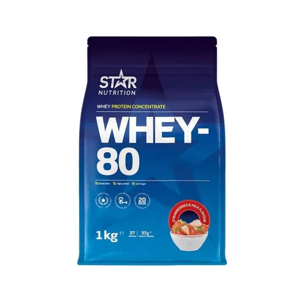 Star Nutrition Whey-80 Myseprotein 1 kg Strawberries & Milk