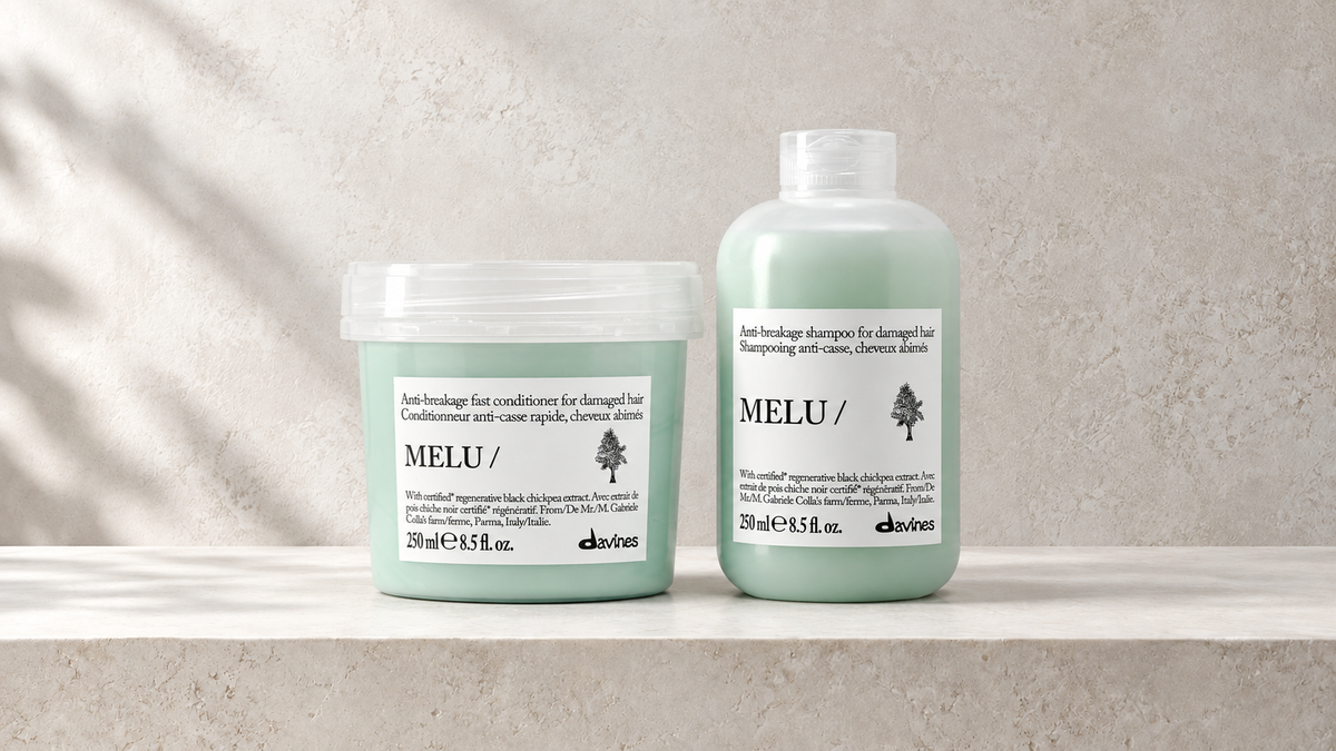Langt hår som brekker: en Davines MELU-rutine, Davines produkter hos J&K Shop