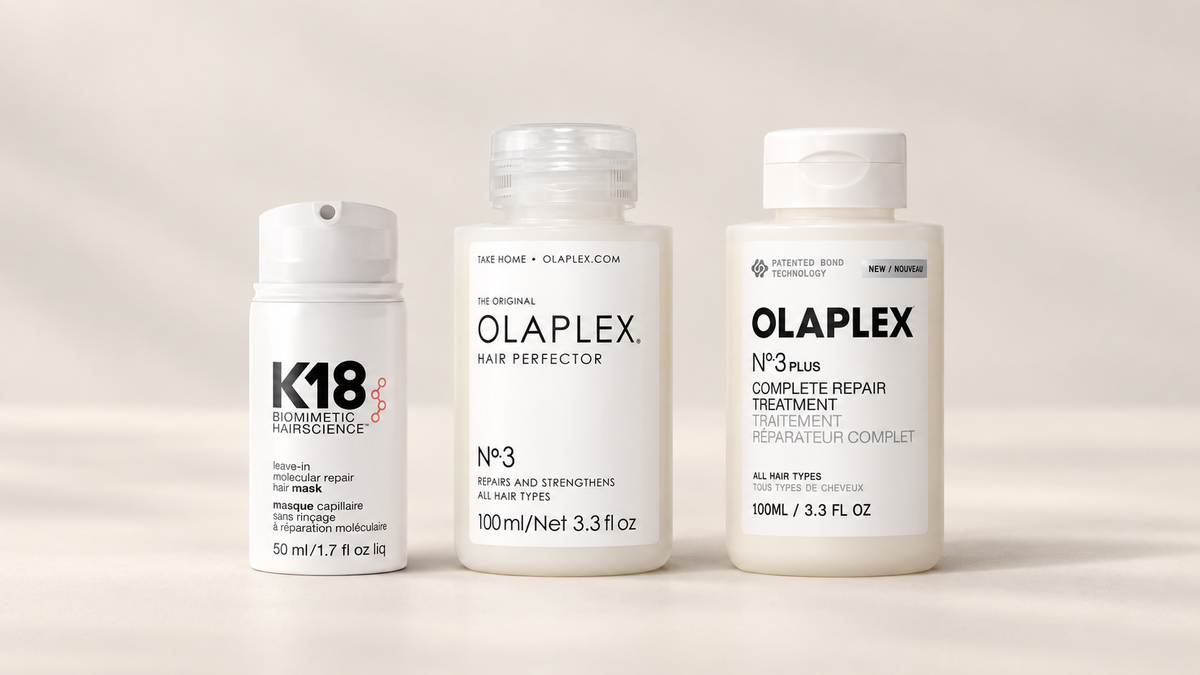 K18 Molecular Repair Mask, Olaplex No.3 og No.3PLUS samlet