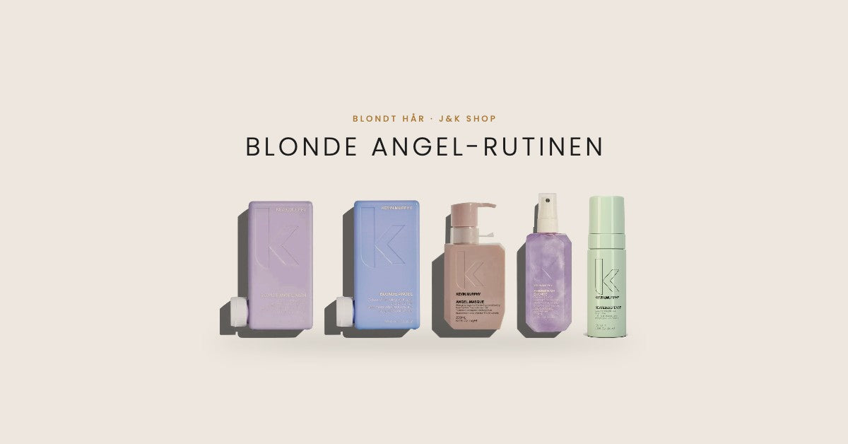 Kevin Murphy Blonde Angel-rutinen: Blonde Angel Wash, Blonde Angel, Angel Masque, Shimmer Me Blonde og Heated Defence