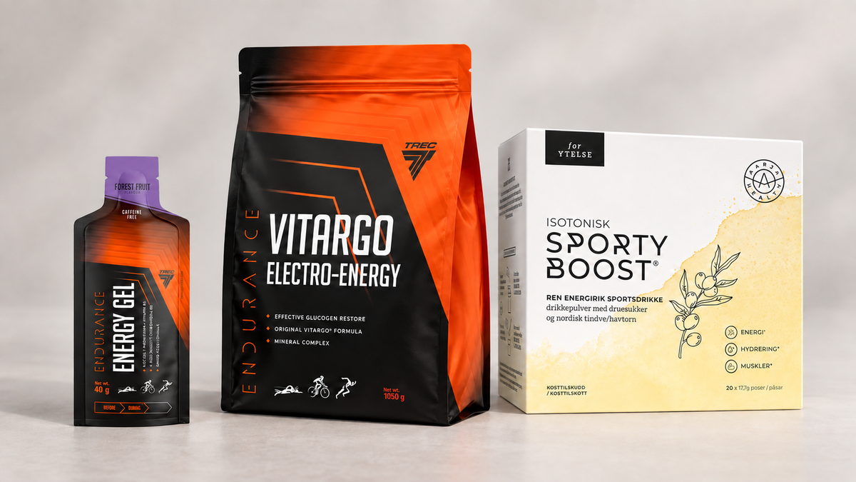 Samlebilde av Trec Energy Gel, Trec Vitargo Electro Energy 1050g Zip, Aarja Health Isotonisk Sporty Boost® & Tindve