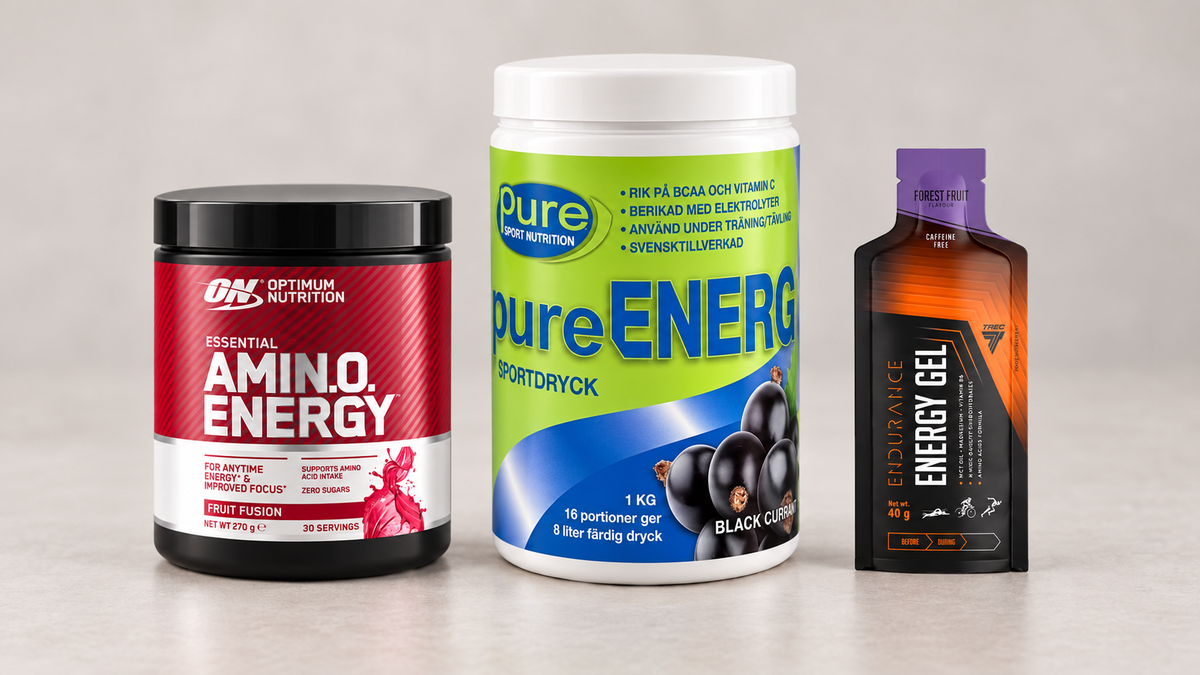 Samlebilde av ON Essential AmiN.O. Energy, PSN Pure Energy Powder 1kg, Trec Energy Gel