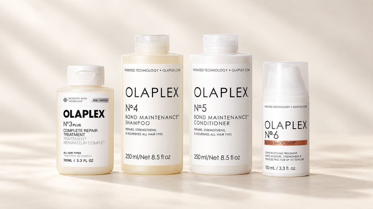 Olaplex No.3PLUS, No.4 sjampo, No.5 balsam og No.6 stylingkrem