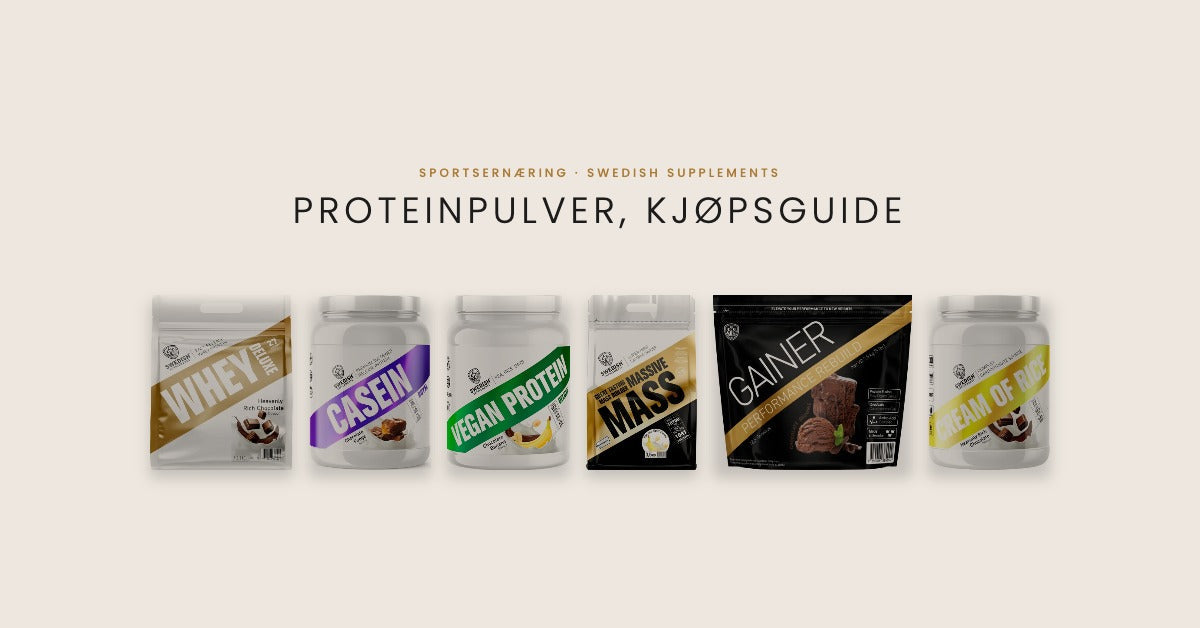 Swedish Supplements proteinpulver: kjøpsguide med whey, casein, vegansk protein og gainer