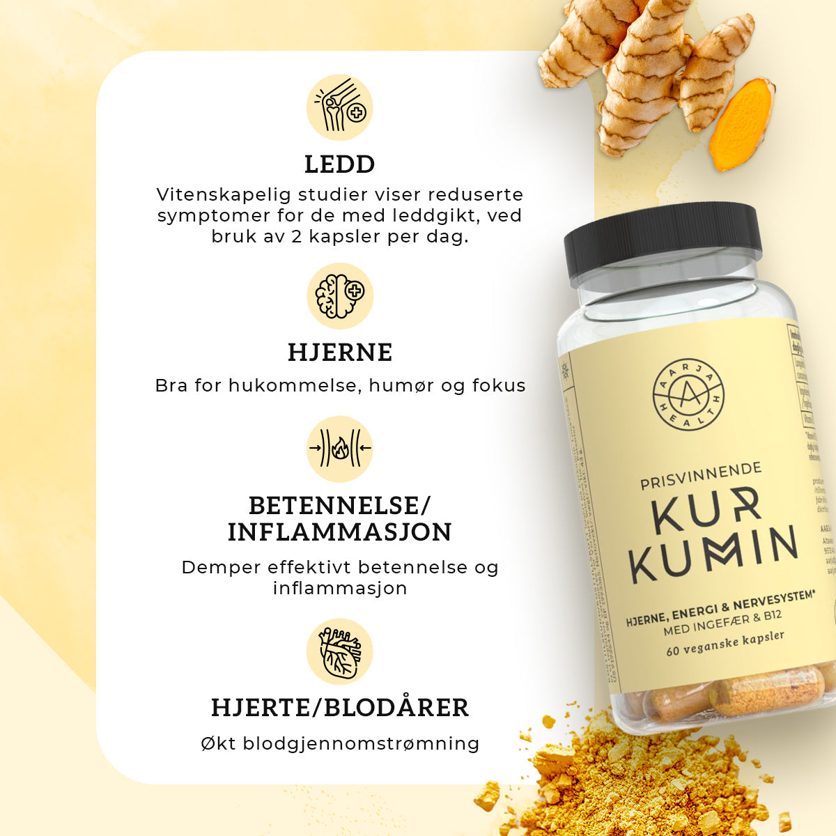 Aarja Health Kurkumin, Ingefær & B12 - Vitaminer og kosttilskudd - JK-Shop