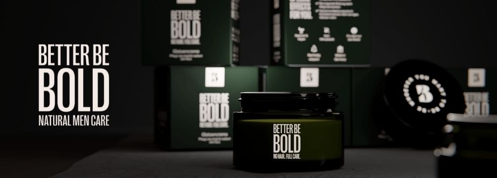 Natural men care products by Better Be Bold displayed with stylish packaging.