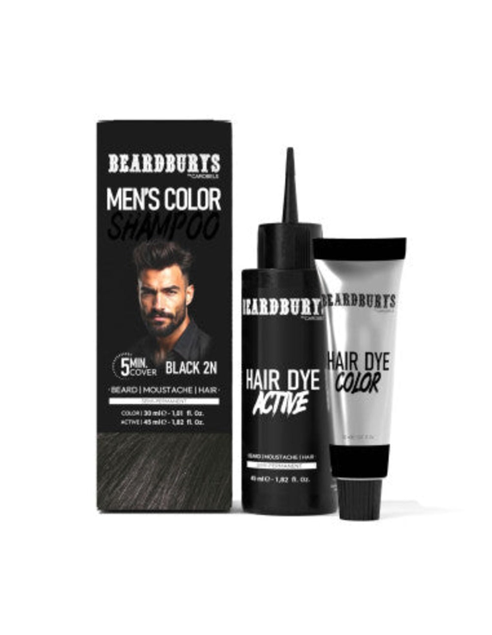 Beardburys Beard & Moustache Color 2N Black - Skjeggfarge - JK-Shop
