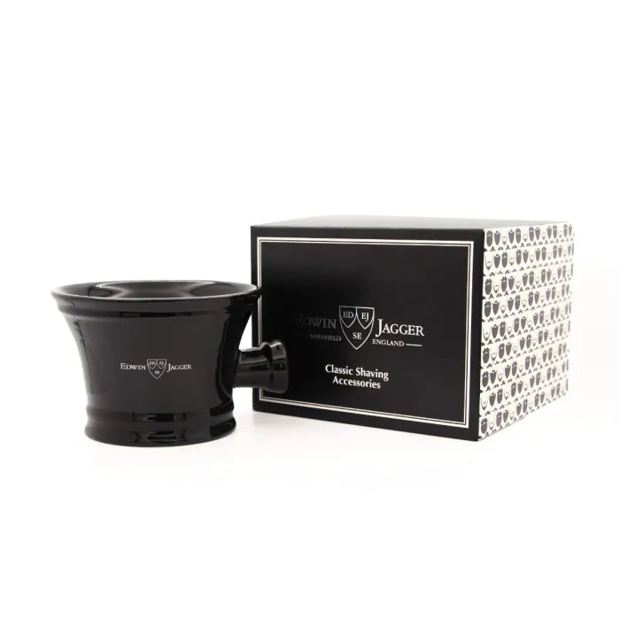 Black porcelain shaving soap bowl with handle - Barberskål - JK-Shop