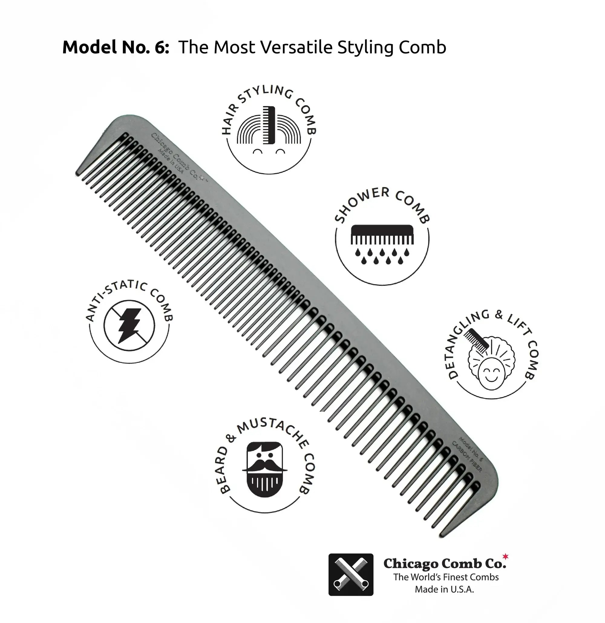 Chicago Comb, Model 06- Carbon Fiber-Chicago Comb-J&K Shop