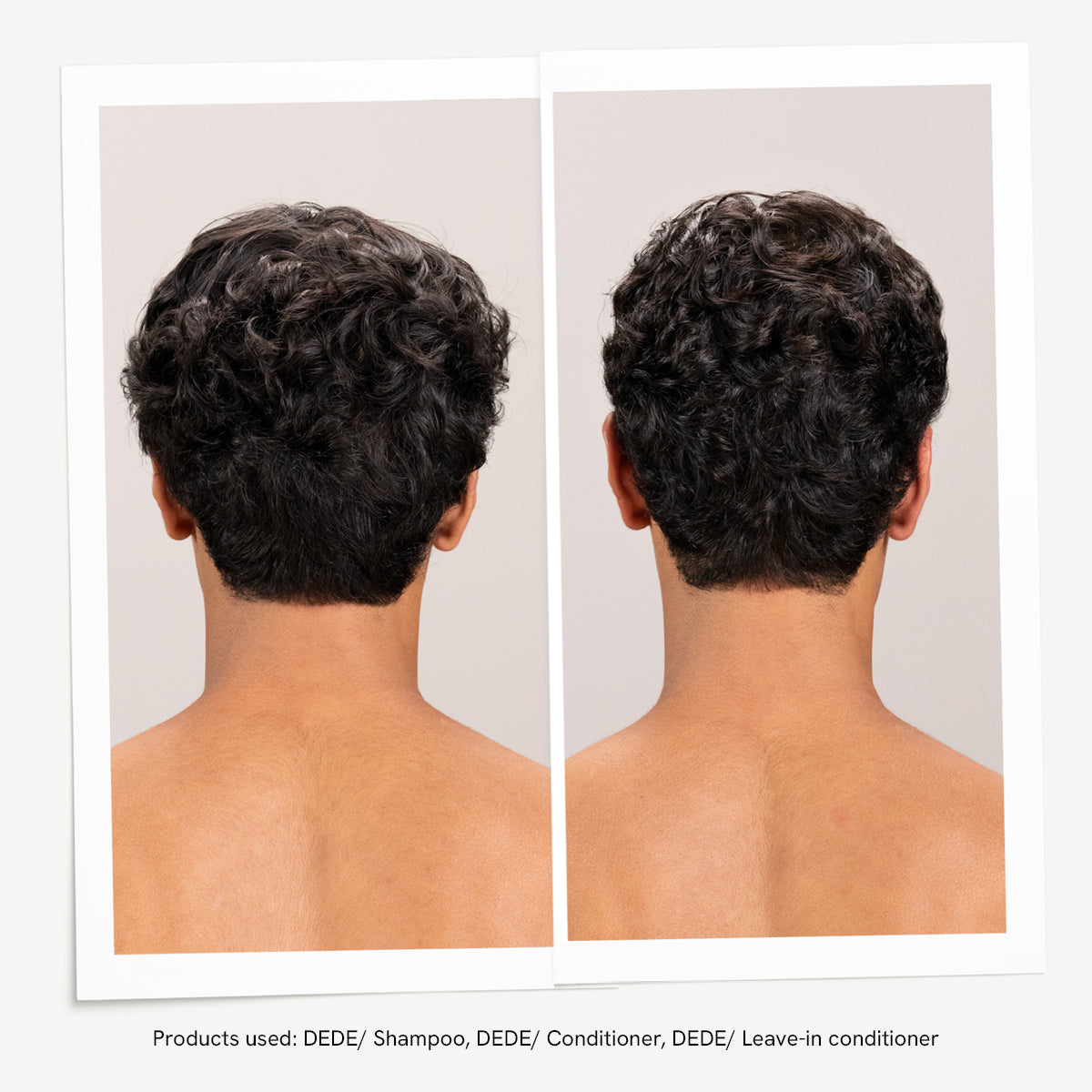 Før og etter med Davines Dede-rutinen fra Essential Haircare