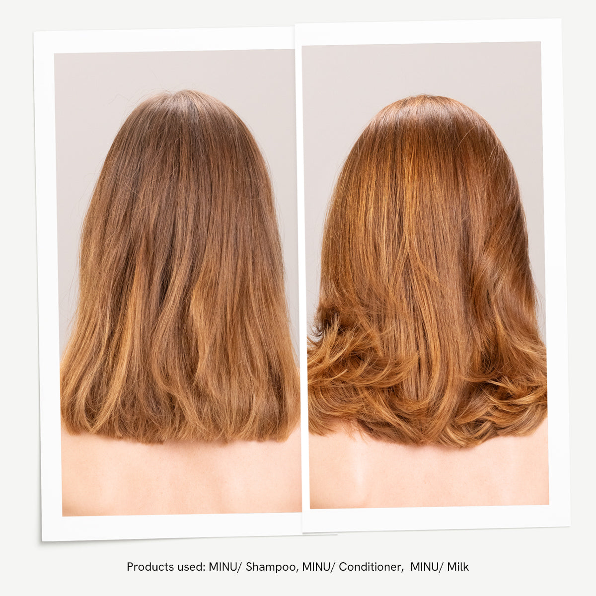 Før og etter med Davines Minu-rutinen fra Essential Haircare
