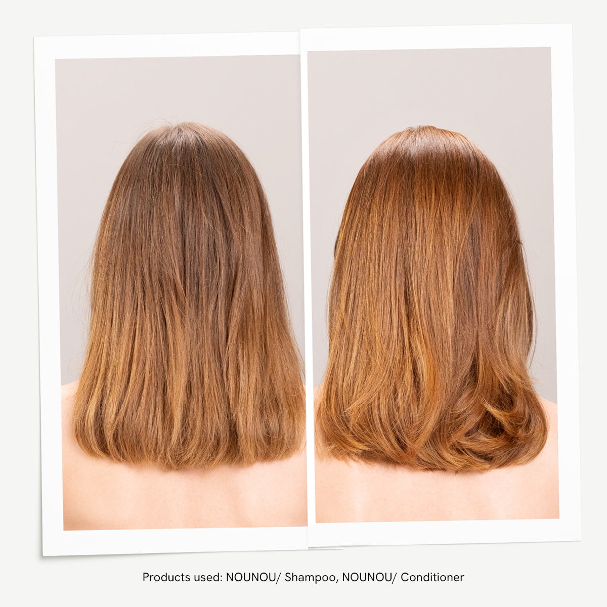 Før og etter med Davines Nounou-rutinen fra Essential Haircare