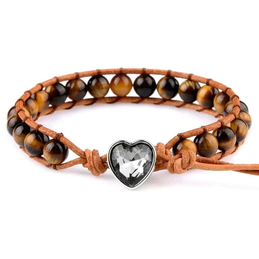 Ekte naturlig stein/perler i hjerteformet med skinnsnor armbånd-Armbånd-Smykker-JK Shop