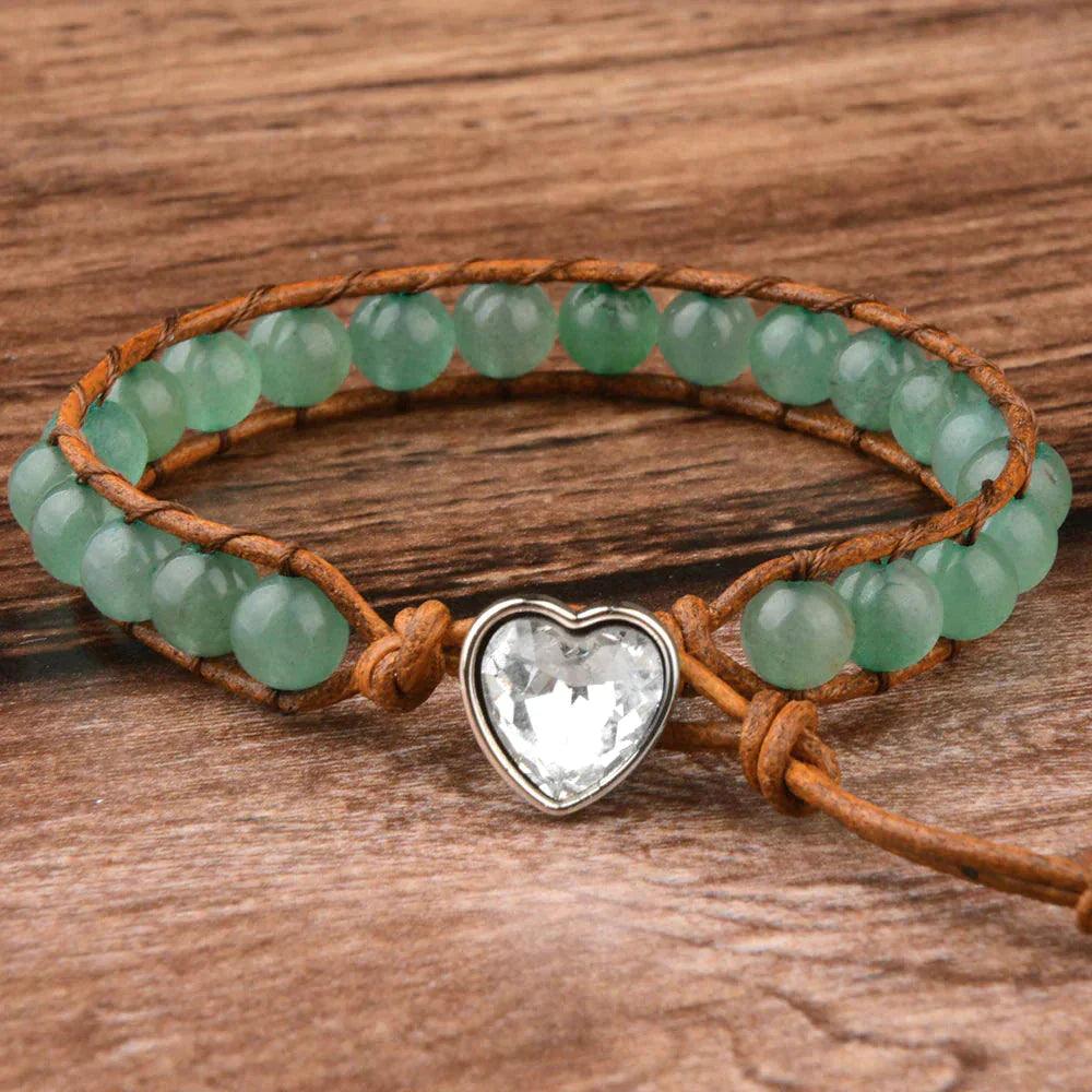 Ekte naturlig stein/perler i hjerteformet med skinnsnor armbånd-Armbånd-Smykker-JK Shop