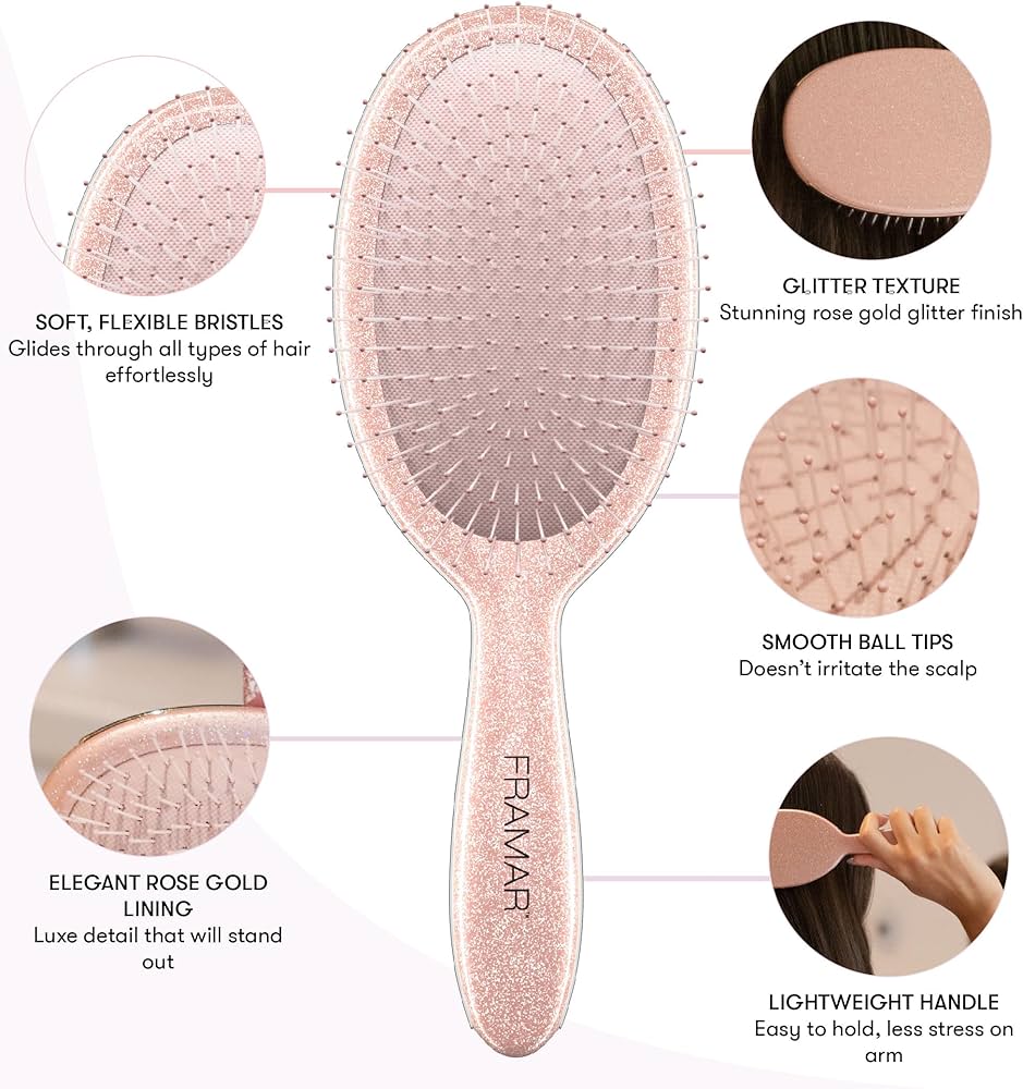 Framar Detangle Brush Rose Gold Glitter - Hårbørste - JK-Shop