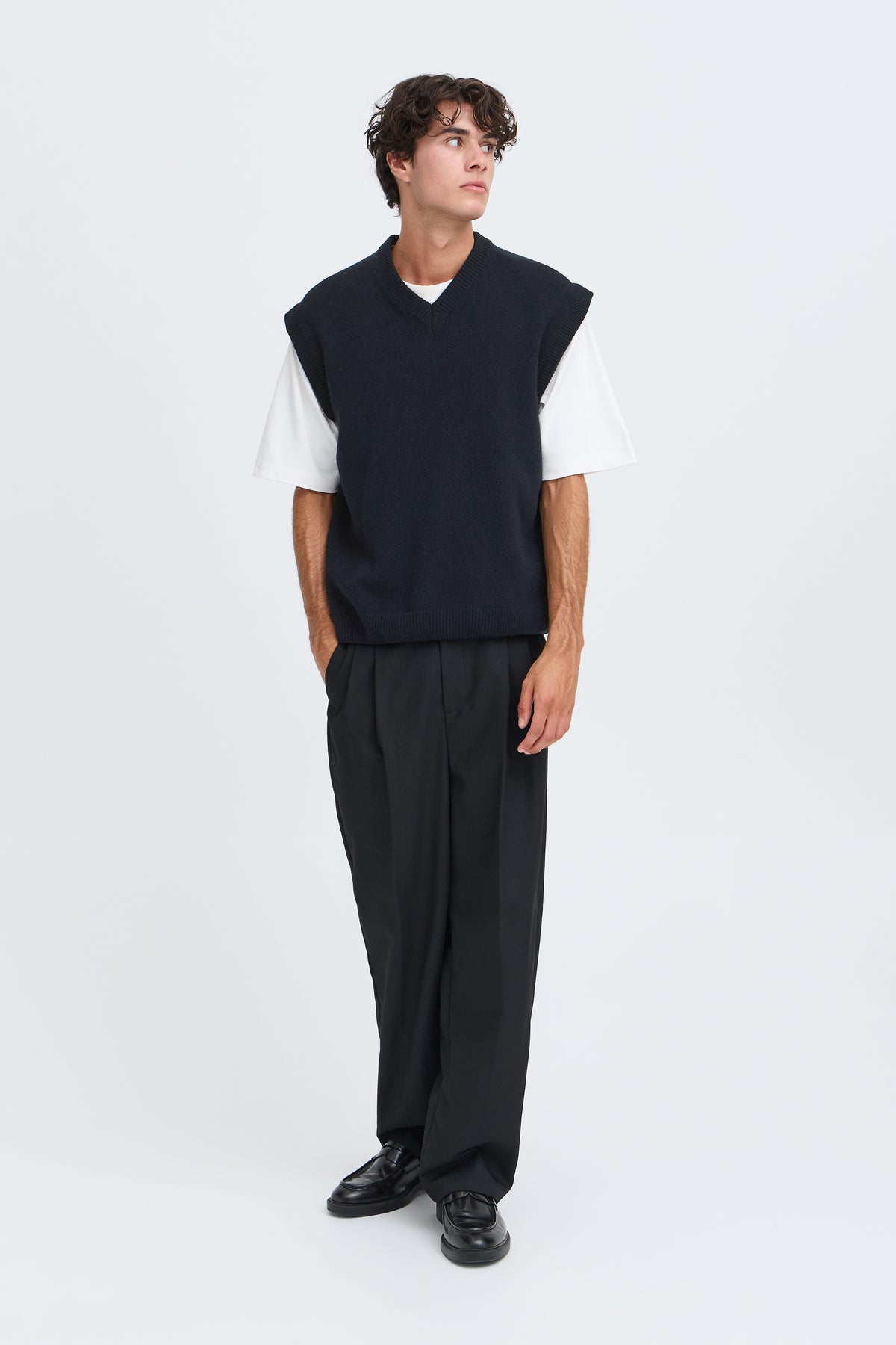 Casual Friday Tomas Lambswool Knit Vest Dark Navy Melange - Blue