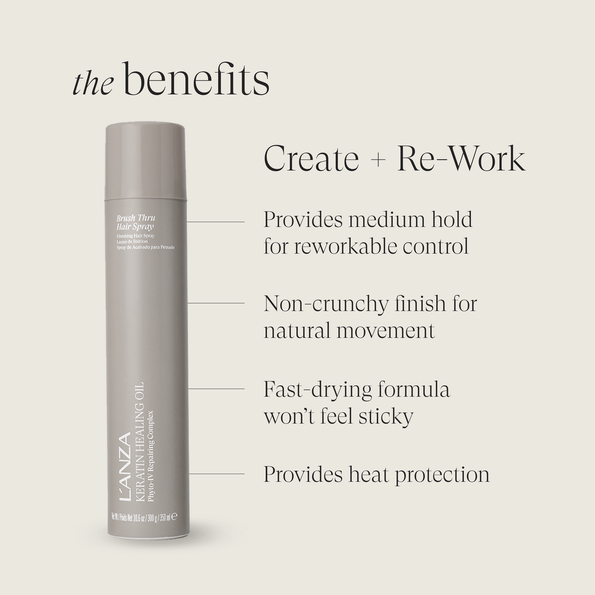 Lanza Keratin Healing Oil Brush Thru Hair Spray 350 ml - Hårspray - JK-Shop