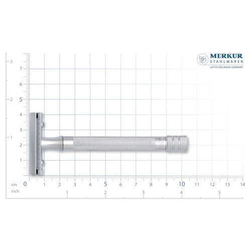 MERKUR (22C) Straight Comb + Open Tooth Long Handle, Matt Chrome
