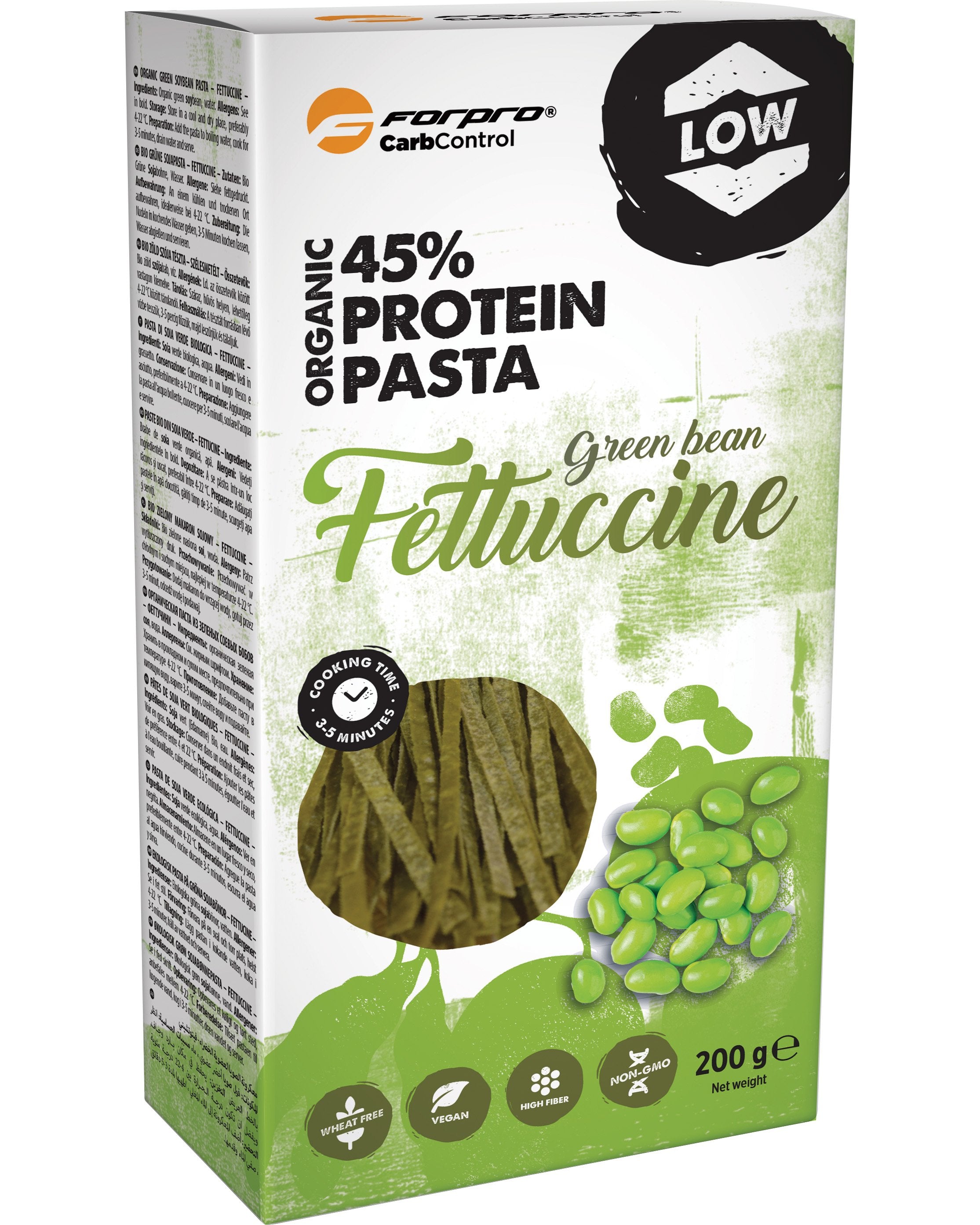 Forpro 45% Protein Pasta, 200g, Green Bean Fettuccine