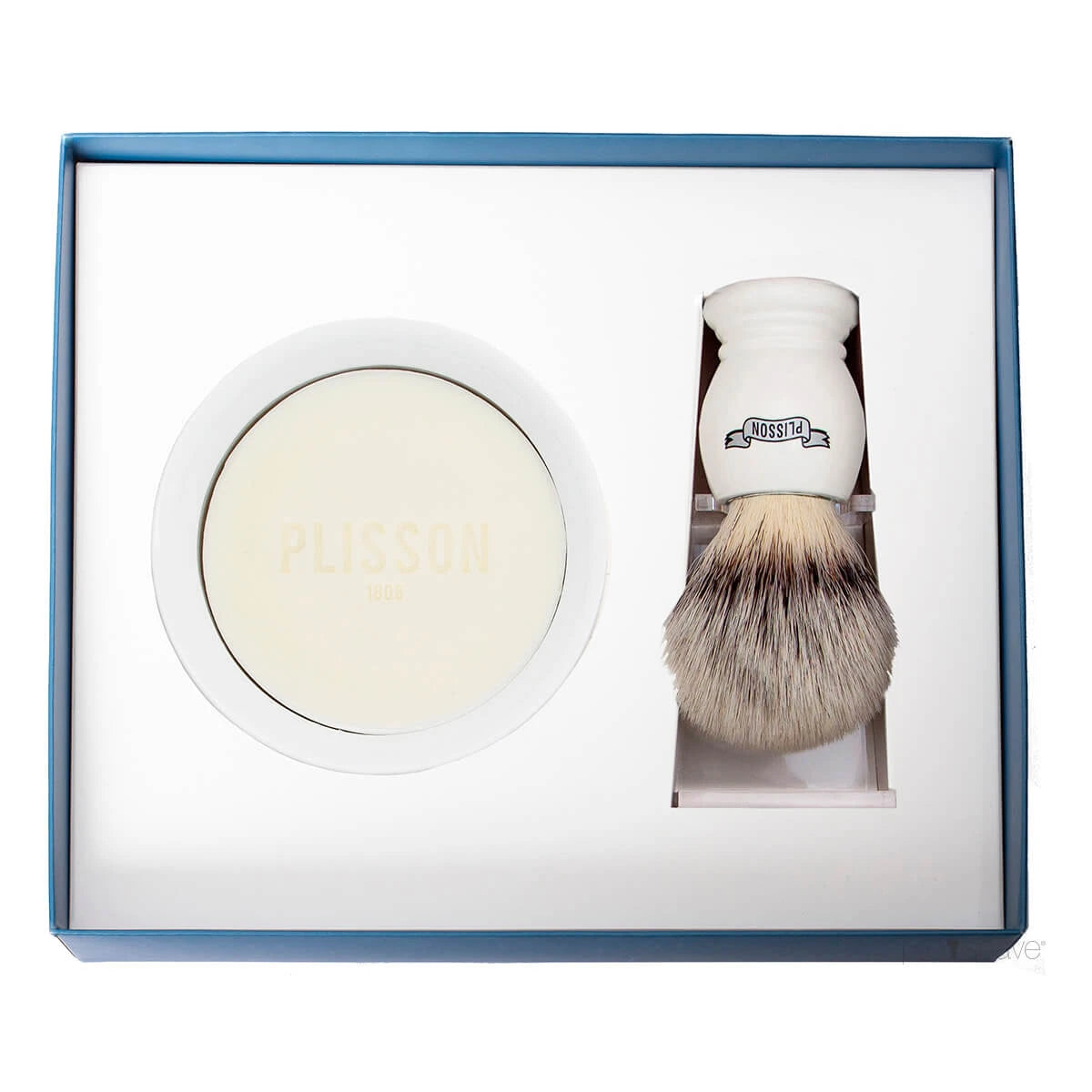 Plisson Starter Kit, High Mountain White Fibre & Shaving Bowl W/Soap-Barbersett-Plisson 1808-JK Shop