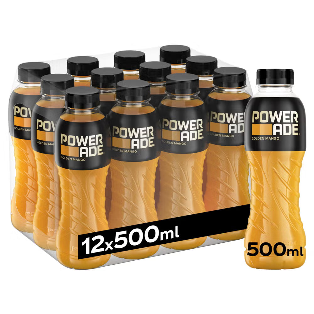 Powerade, 12x500ml, Golden Mango (Pant 2,-) - Sportsdrikk - JK-Shop