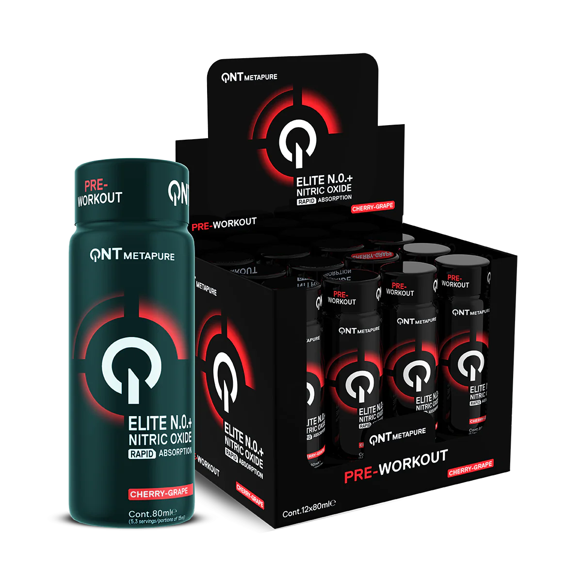 QNT Elite N.O.+ Pre-Workout Shot, 12 x 80 ml, Cherry-Grape - Komplett PWO - JK-Shop