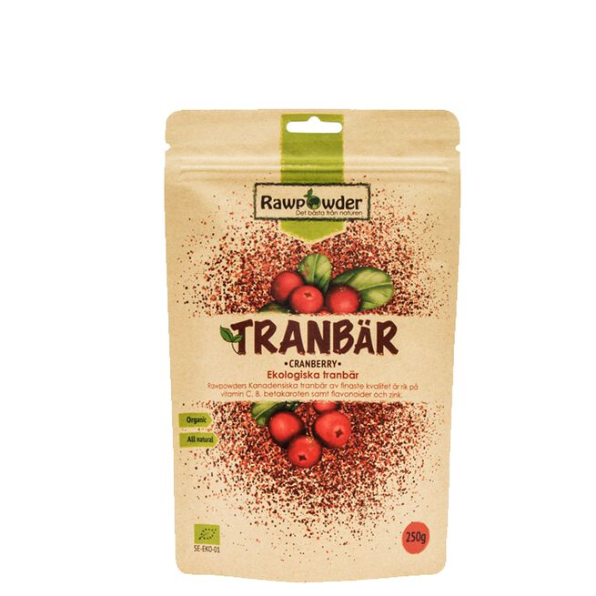 Rawpowder Tørkede Tranebær Økologisk 250g - Superfood - JK-Shop