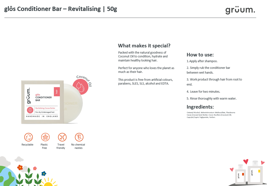 grüum glôs Zero Plastic Conditioner Bar - Revitalising