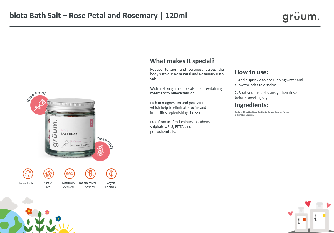 grüum blöta Salt Soak Rose Petal and Rosemary