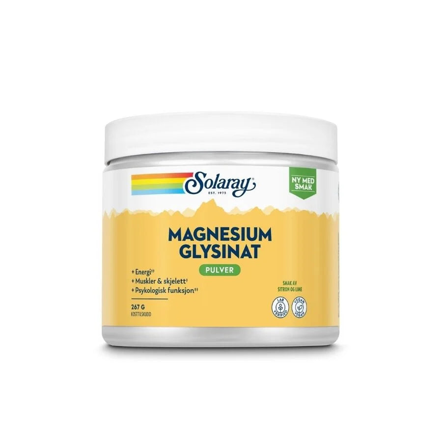 Solaray magnesium glysinat pulver sitron & lime 267 g - Mikronæringsstoffer - JK-Shop