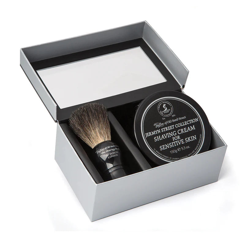 Taylor of Old Bond Street Black Pure Badger Brush & Jermyn Street Gift Box - Barbersett - JK-Shop