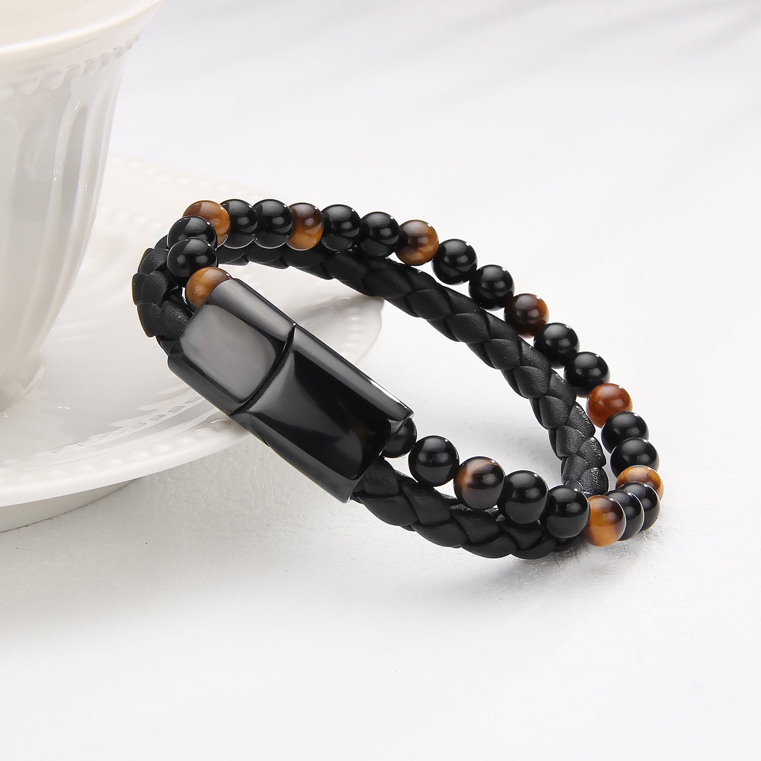 Tiger Eye Magnetico - Lærarmbånd med Perler - Armbånd - JK-Shop