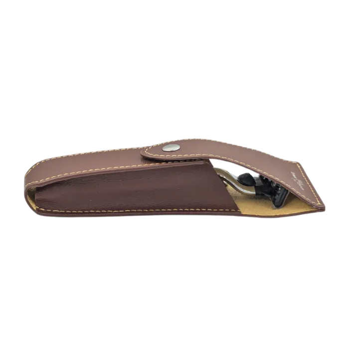 Travel case for razor, genuine leather, brown (supplied empty) - Barbertilbehør - JK-Shop