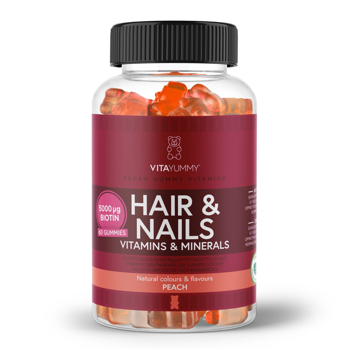 VitaYummy Hair & Nails Peach, 60 stk - Mikronæringsstoffer - JK-Shop