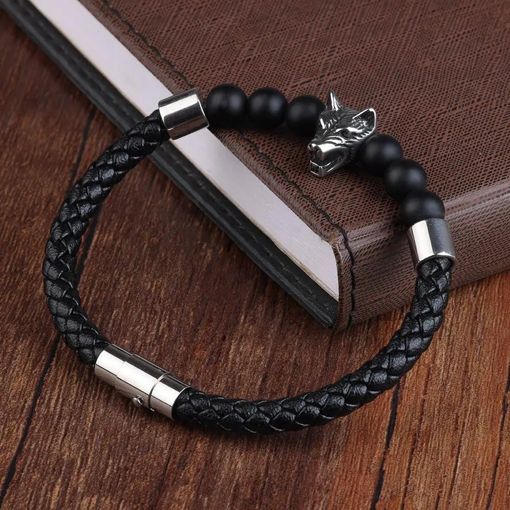 Wolf Head armbånd i ekte skinn-Smykker-Armbånd-JKSHOP