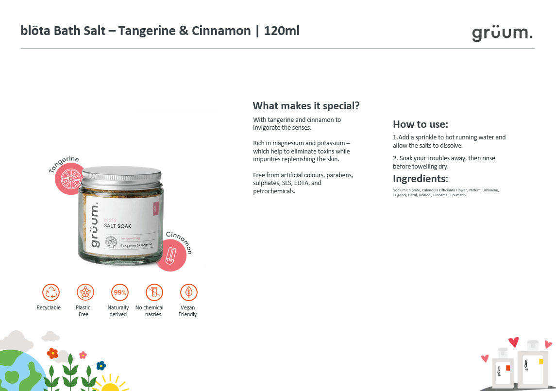 grüum blöta Salt Soak Tangerine and Cinnamon-Badesalt-JKSHOP